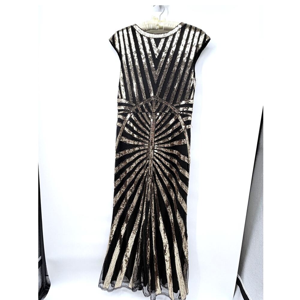 Fundaisy Women's XL Black Gold Sequin Geometric Art Deco Party Dress